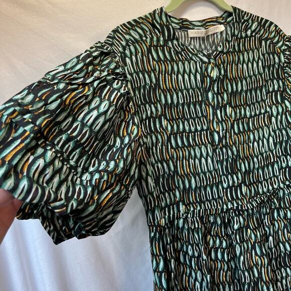 Marie Oliver Black/Green Puff Sleeve MIDI DressP - Picture 2 of 6